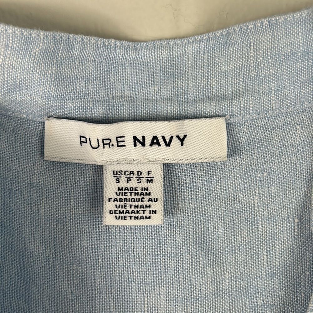 PURE NAVY Pocket Detail 100% Linen Chambray Button Front Shirt Midi Dress - Picture 6 of 9